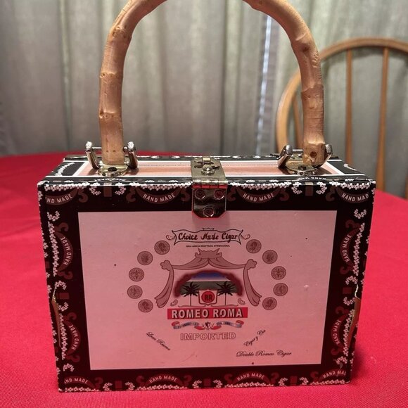 Romeo Roma Cigar Box Purse Bamboo Handle Lined Leopard Print/Pocket Novelty - Picture 2 of 5